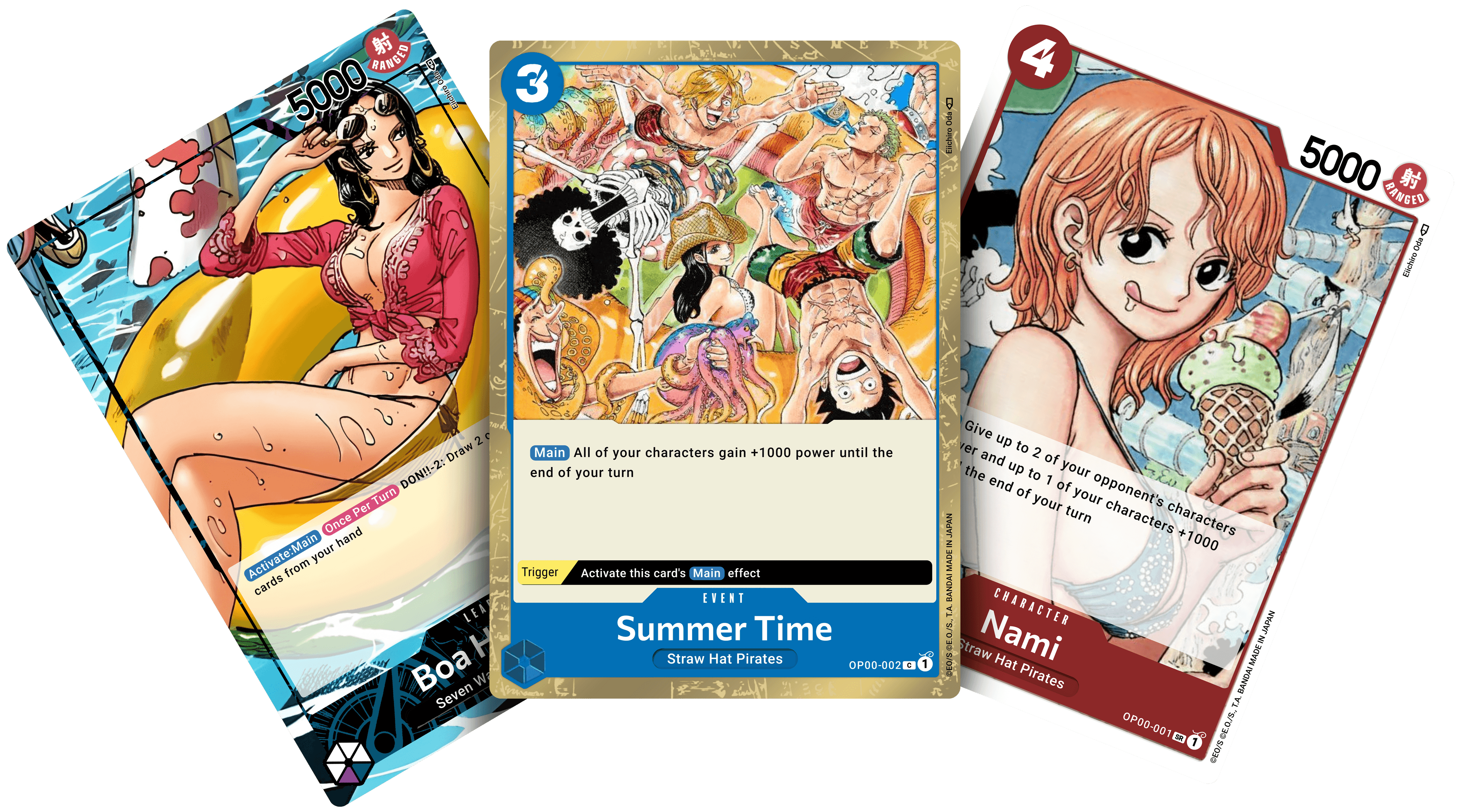 Image containing 3 cards of 3 One Piece Characters